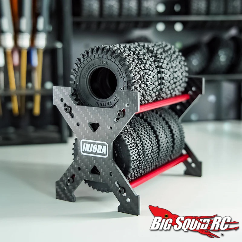 Keep Your Small scale R C Garage Tidy with Injora s Carbon Fiber Tire Storage Rack Big Squid RC RC Car and Truck News Reviews Videos and More