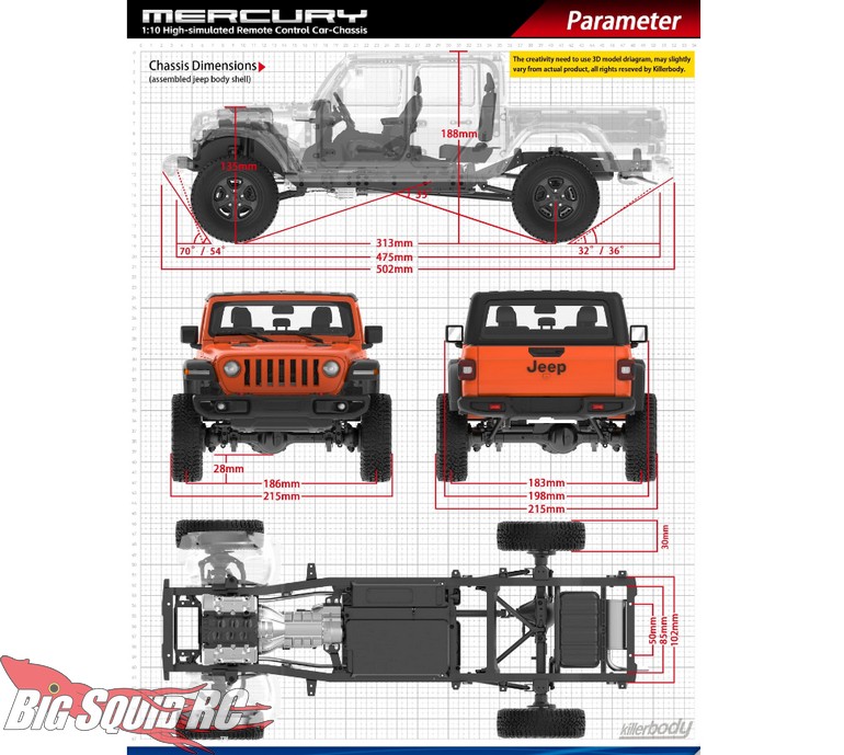 Killerbody Mercury Chassis Kit for KB 1/10 Jeep Gladiator Rubicon Hard